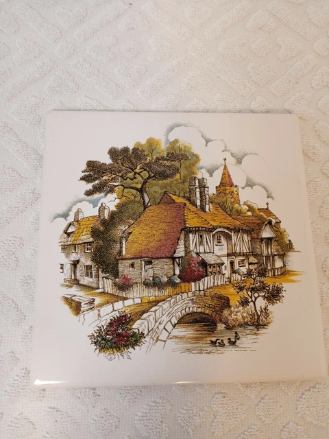 Vintage Scenic Cozy English Village Bridge Ceramic The Tile Shop San Diego 6"x6"