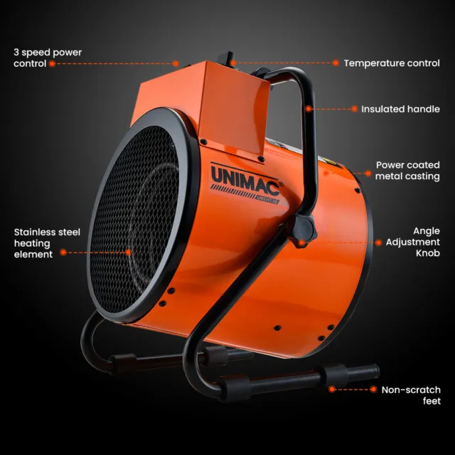 UNIMAC 2400W Portable Small Space Heater Electric Fan Workshop Warehouse Blow 2