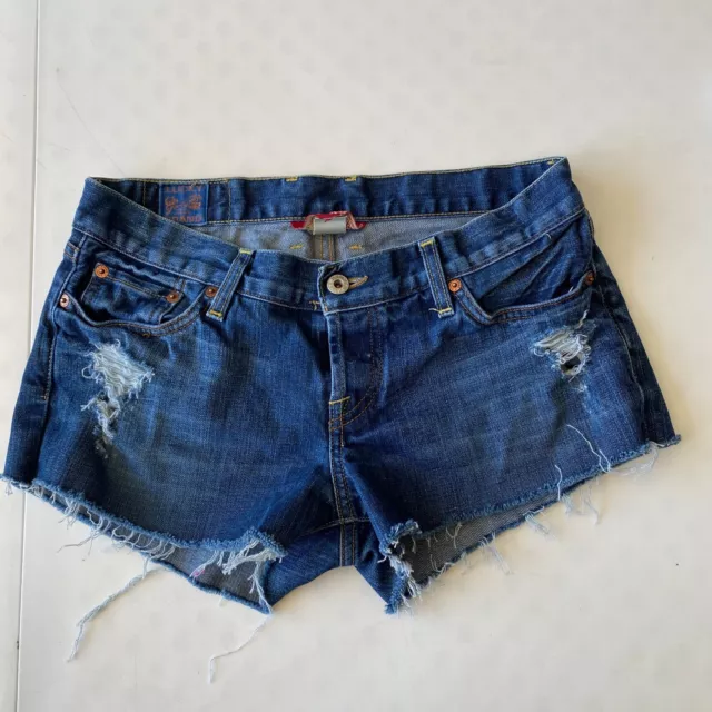 Lucky Brand Shorts Womens 8 Blue Cutoff Low Rise Distressed Denim Casual 30x2