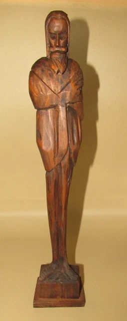 Primitive Hand Carved Wood Medieval Knight Folk Art Mid-Century 15.5 " Tall