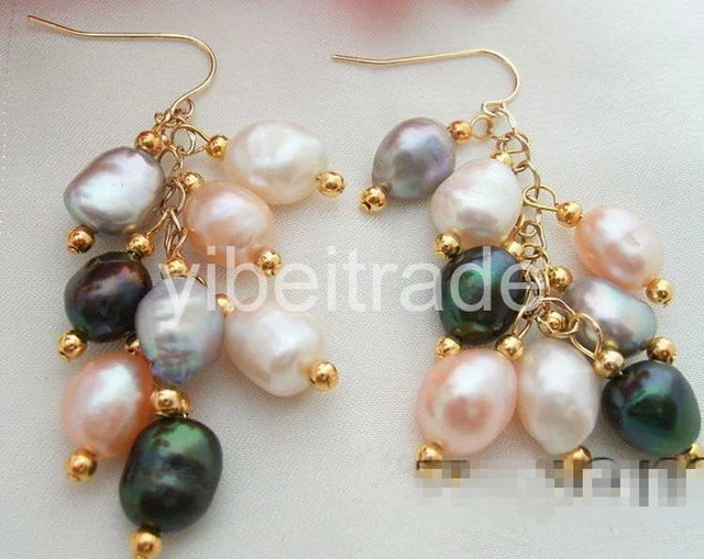 8-9mm Multi Color Baroque-Gold Plated Hook pearl earrings