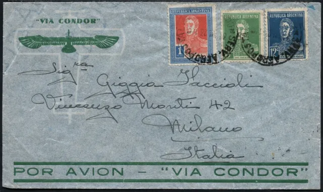 Argentinien 1935 Katapultpost Süd Brief Buenos Aires Mailand Italien / 393