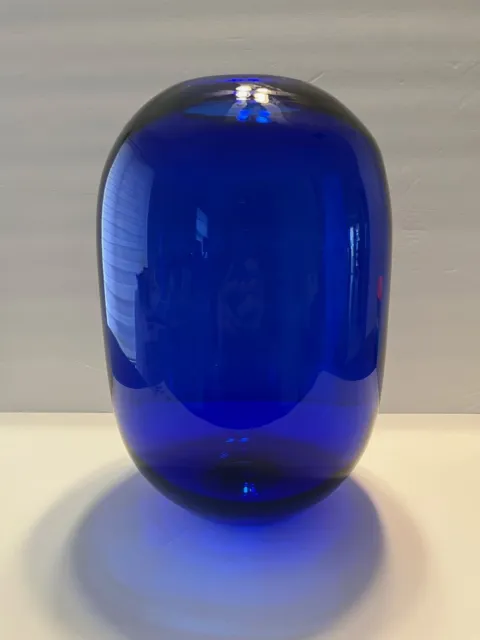 Beautiful Blenko Hand Blown Colbalt Blue Pill Vase Don Shepherd 12" 1/4"T- 8" W