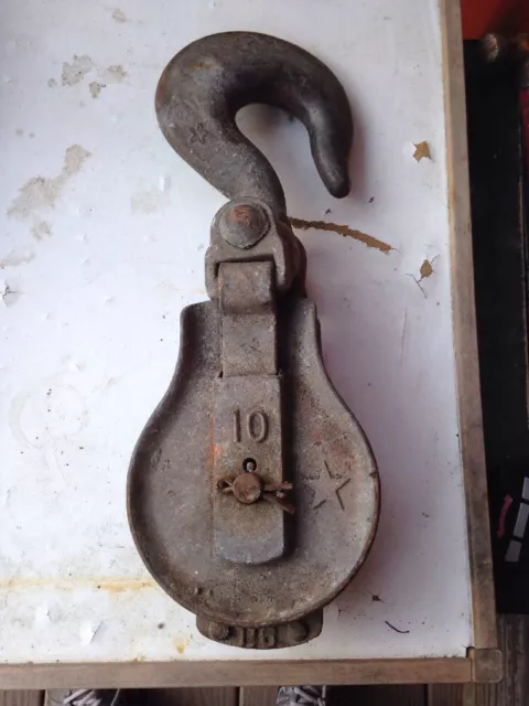 Vtg Large Antique Steel Very Heavy Industrial Ship Tool Hook & Pulley steampunk