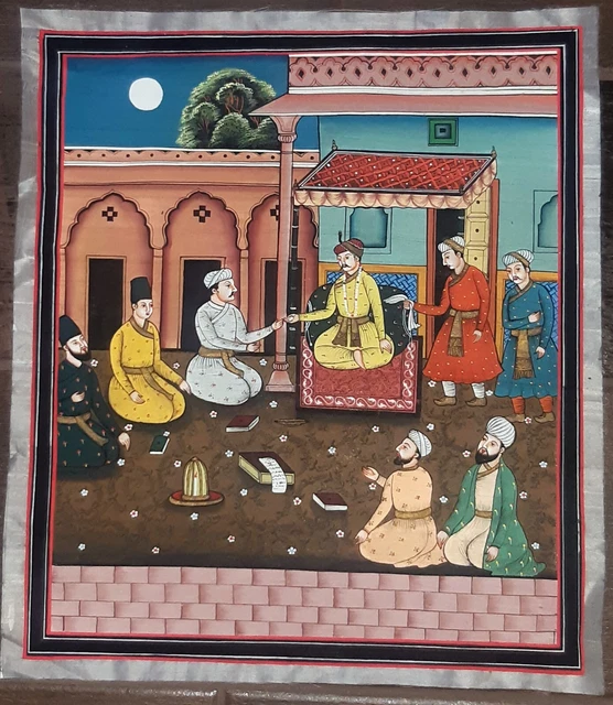 Seidenmalerei aus Indien - Bild 35 x 40 cm - Unikat handbemalt alt 1980er 1990er
