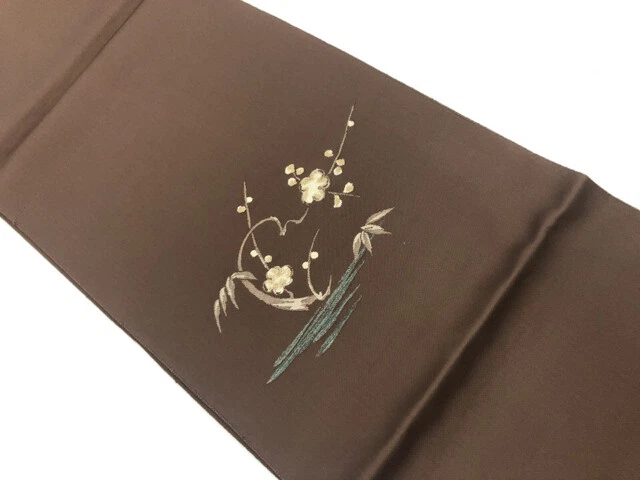 6564448: Japanese Kimono / Vintage Nagoya Obi / Woven Bamboo Grass & Ume Blossom
