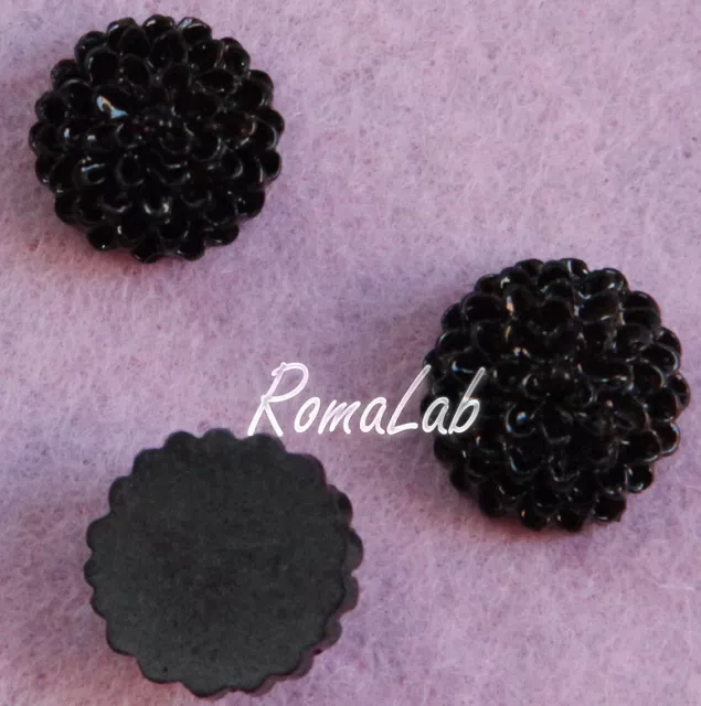 4 DALIE FIORI IN RESINA SENZA FORO nero CABOCHON 1,5 CM DECORAZIONI CAMMEO scrap