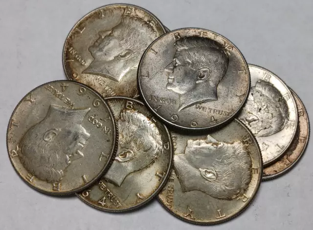 1x 1964 Kennedy Half Dollar - 90% Silver - One US $0.50 Coin - JFK - Avg Circ