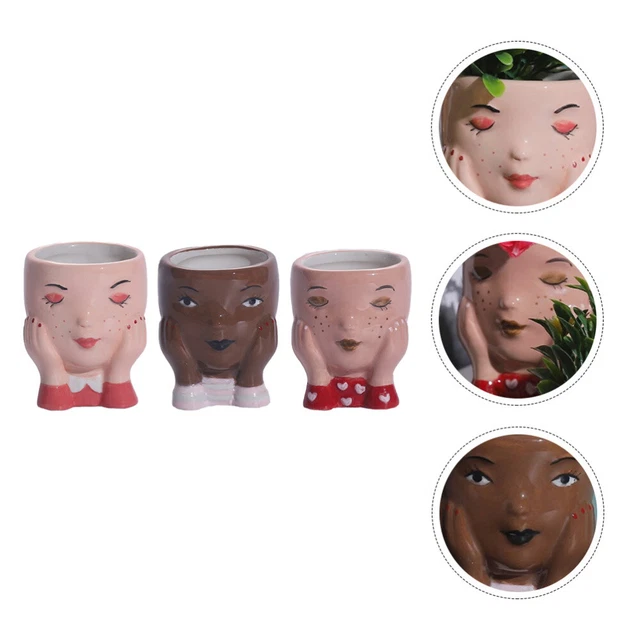 3 Pcs Pot De Fleurs En Céramique Pots Plantes Mignons Bureau