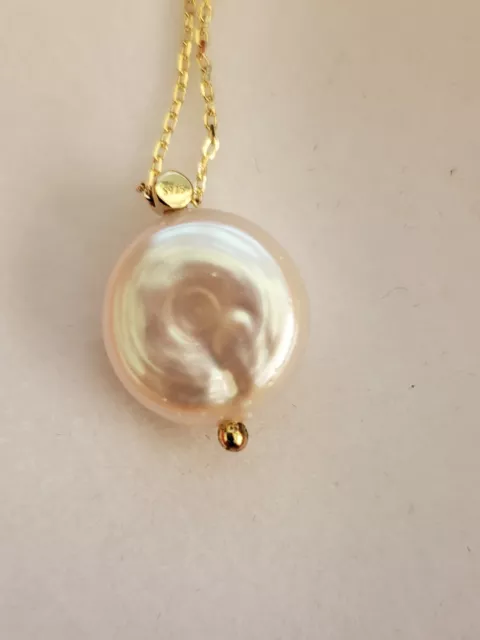 Espere 14K Gold Plated Silver Freshwater Coin Pearl Necklace 16+2" With Gift Box