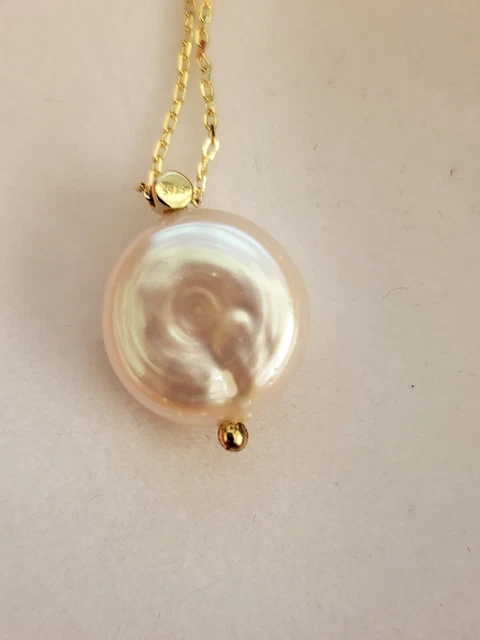 Espere 14K Gold Plated Silver Freshwater Coin Pearl Necklace 16+2" With Gift Box