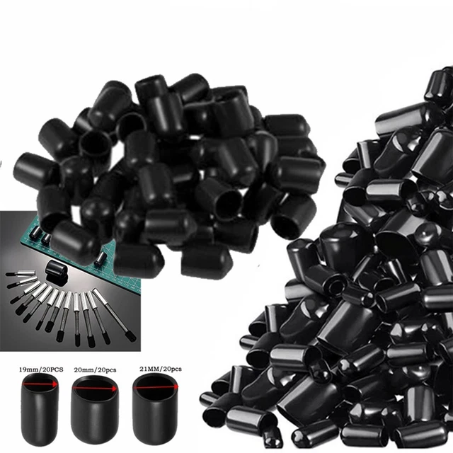 200 Bouchons Ronds En Vinyle Noir 9 Mm - Protection Filetage Caoutchouc