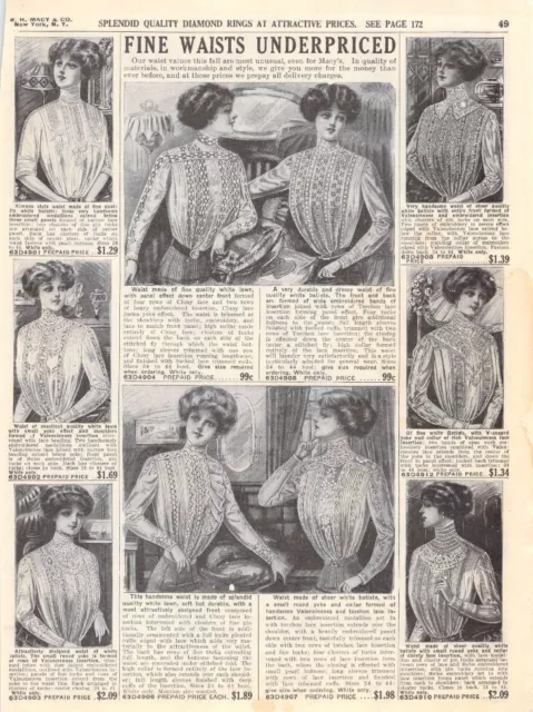 Vintage Paper Ad 1911 Macy's Ladies Misses Women's Waist Blouses Tailored 1910s