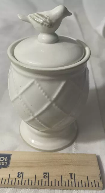 French Country Style Ceramic Jar/Cannister W/Bird On Lid RARE Look