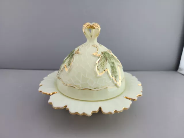 EAPG Northwood Custard Glass Maple Leaf Covered Butter  c.1900