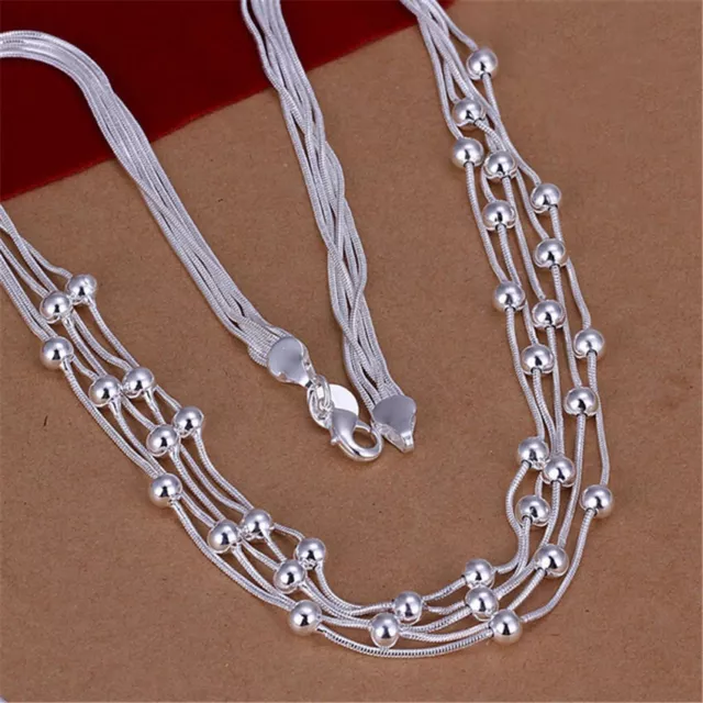 Pretty 925 Silver wedding Necklace Jewelry charm women lady beads chain hot N213