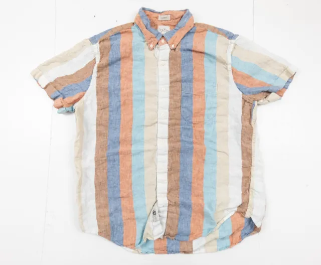 JCrew Shirt Mens Large Button Up Short Sleeve Irish Linen Baird McNutt Striped