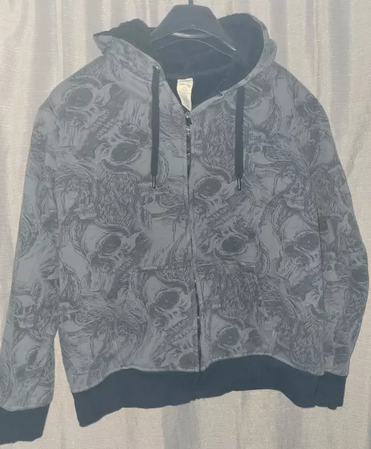 Men Faded Glory Winged Skull Hoodie outer Cotton blend lining polyester sherpa