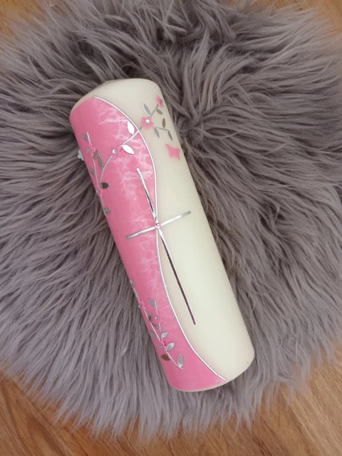 Taufkerze, Kommunionskerze Mädchen rosa Silber Neu