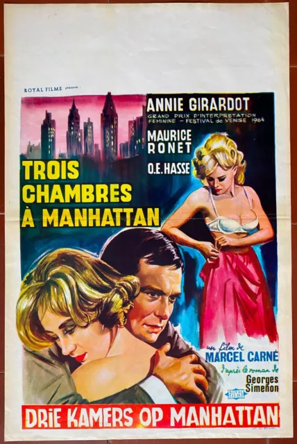 Affiche Belge TROIS CHAMBRES A MANHATTAN Maurice Ronet ANNIE GIRARDOT 36x55 1965