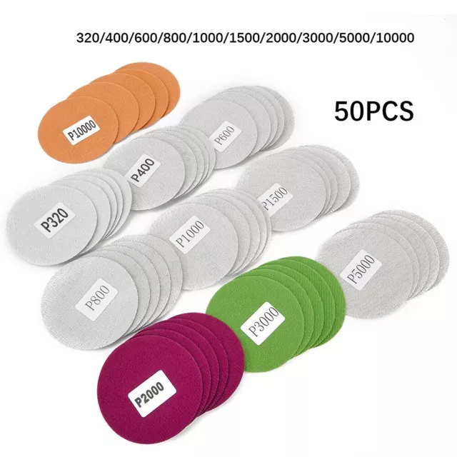 50pcs 3inch 75mm Waterproof Sanding Discs Hook & Loop Sandpaper 320-10000 Grit