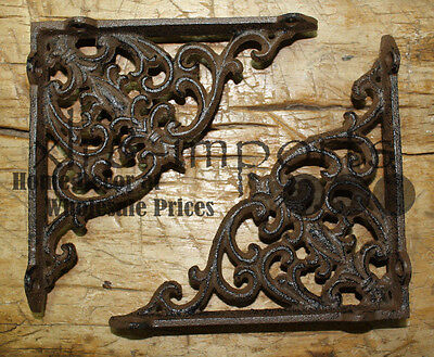 2 Cast Iron Antique Victorian Style Brackets, Garden Braces Shelf Bracket