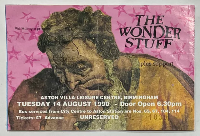 Wonder Stuff Concert Ticket Aston Villa Leisure Centre Birmingham 14th Aug 1990