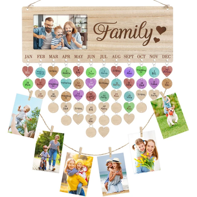 ELENCO CALENDARIO IN Legno Targa Di Compleanno Famiglia Bacheca