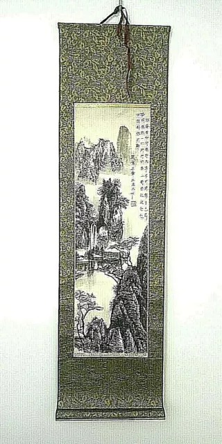Vintage Asian Wall Hanging Paper Fabric Scroll Asian Characters Bible Scripture
