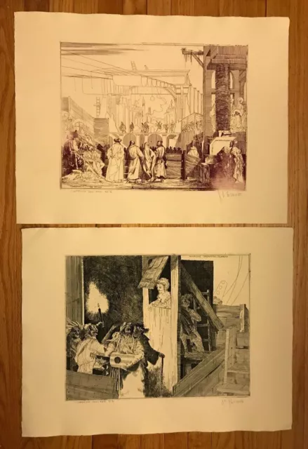 J A Pecsenke Etchings COMEDIA DELL'ARTE Set of 2 Pencil Signed Titled by Artist