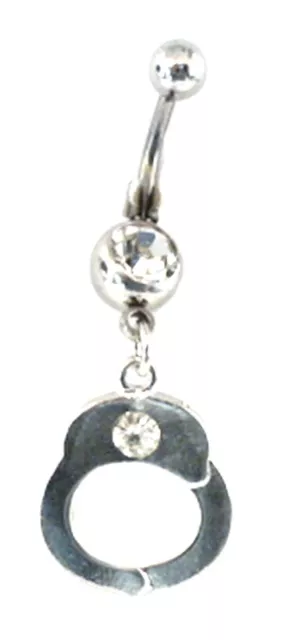 Belly Ring Handcuff w/Gem Dangle Naval Steel Body Jewelry