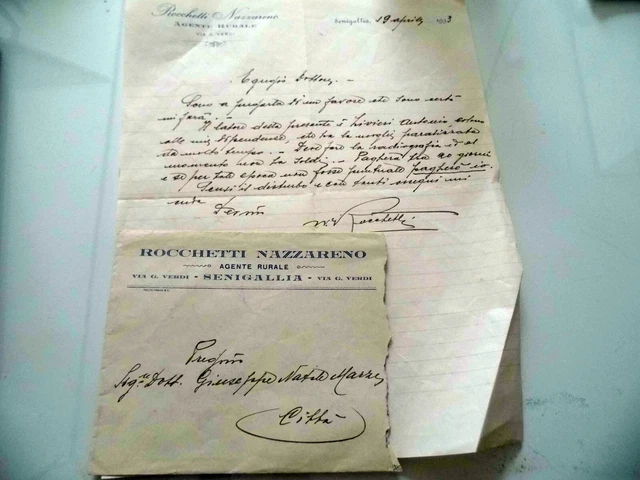 Lettera manoscritta  "Rocchetti Nazzareno AGENTE RURALE Senigallia 1933"
