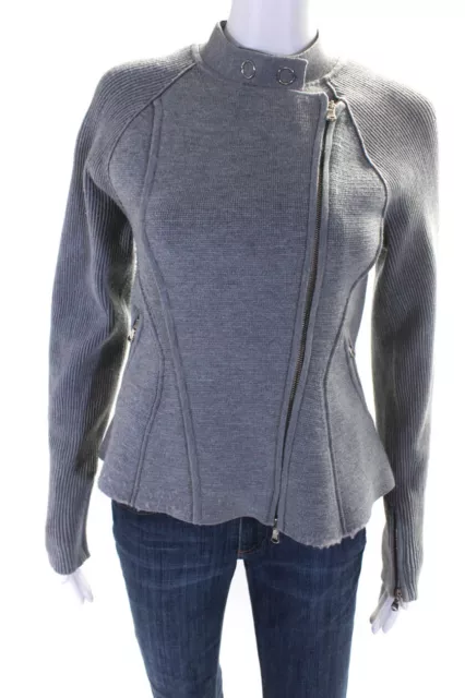 3.1 Phillip Lim Womens Ribbed Long Sleeved Woven Motorcycle Jacket Gray Size XS