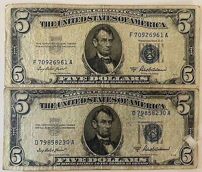 1953 A $5 Five Dollar Silver Certificate Blue Seal - Paper Money - Free Shipping
