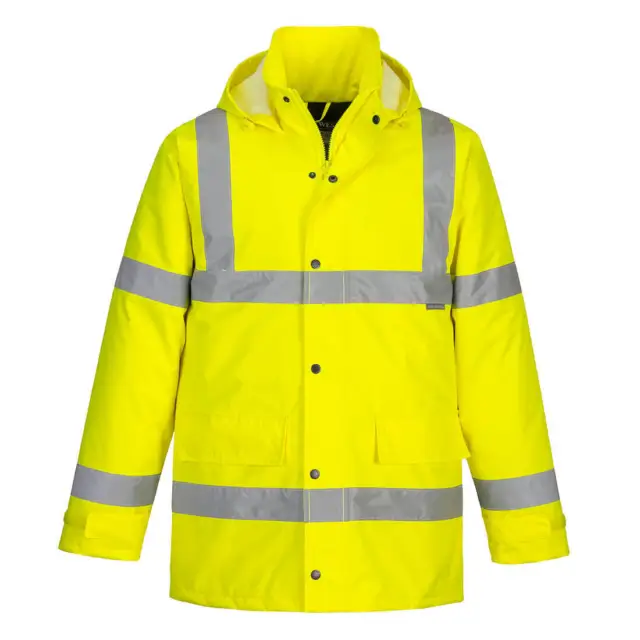 PORTWEST Hi Vis Waterproof Jacket - Hi Viz Winter Traffic Lined Hood Safety Coat