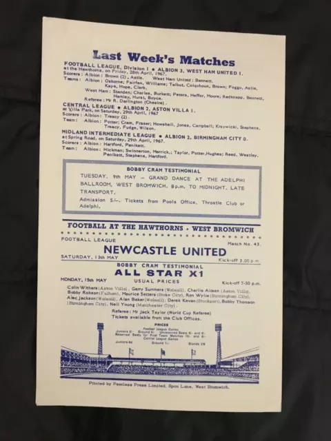 1966/67    West Brom / WBA Reserves    v    Wolves Reserves    6/5 3