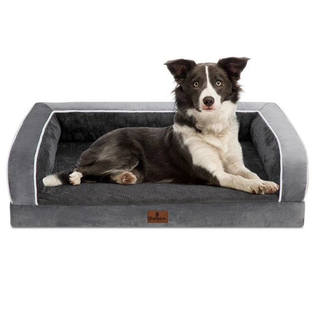 Orthopedic Dark Gray Dog Bed Memory Foam Pet Sofa Washable Bolster Cover36x27x8"