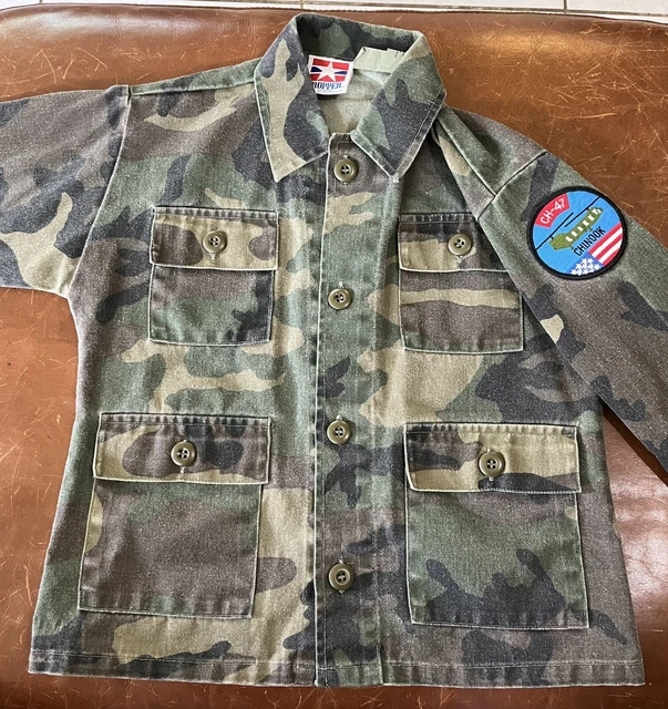 Boys Size 8 Propper Military Style Camo Shirt Jacket With Chinook CH-47 Patch