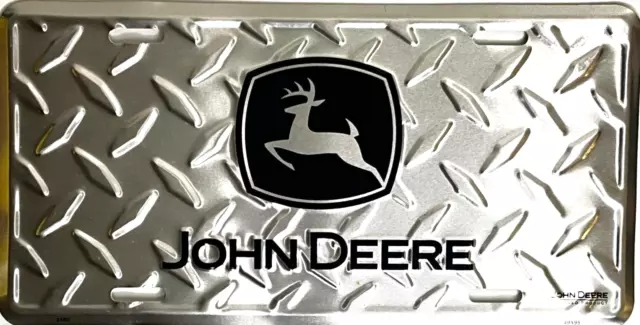 John Deere Silver License Plate with Black Logo