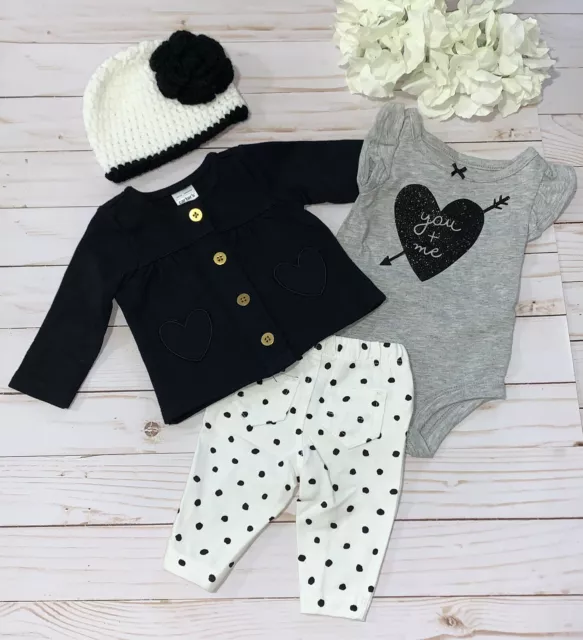 Carter’s Baby Girl Bodysuit, Pants, Cardigan & Handmade Hat Set Size - Newborn