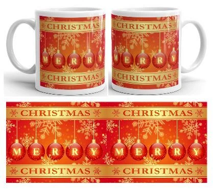 Merry Christmas Baubles White Ceramic Mug