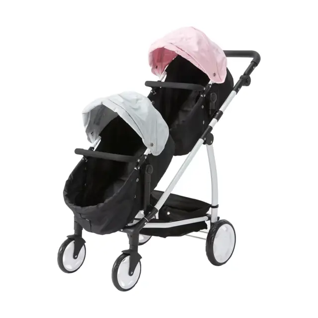 Deluxe Double Doll Pram Baby Stroller Pretend Play Kids Toy Set