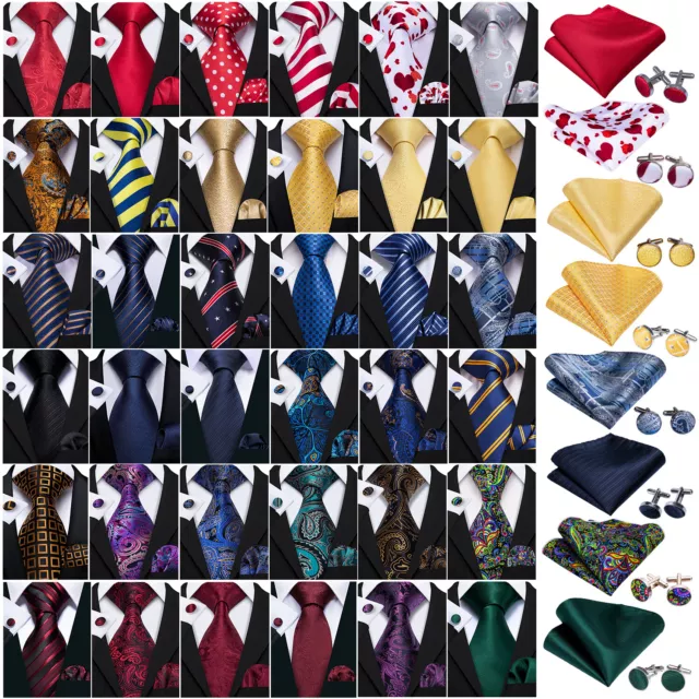 USA Mens ALL Silk Tie Striped Solid Paisley Necktie Hanky Cufflink Set Wedding