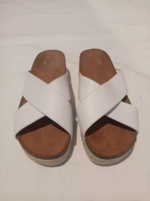 Gianni Bini Shoes Womens 6M White Leather Espadrille Low Platform Coastal Sandal