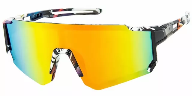 Kids Wrap Sports Shield Baseball Cycling Sunglasses Graphic Orange Mirror 23RV