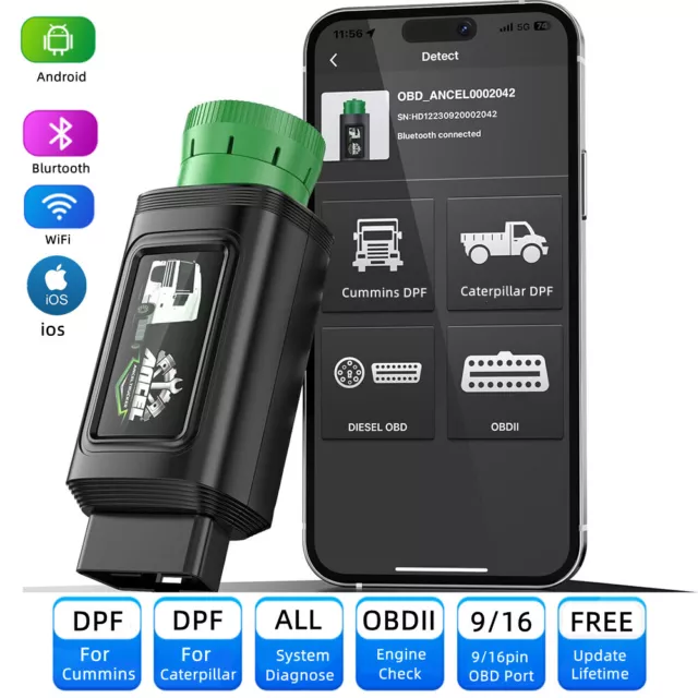 ANCEL HD100 Bluetooth Heavy Duty Truck Scanner DPF Regen Diesel OBD Diagnostic