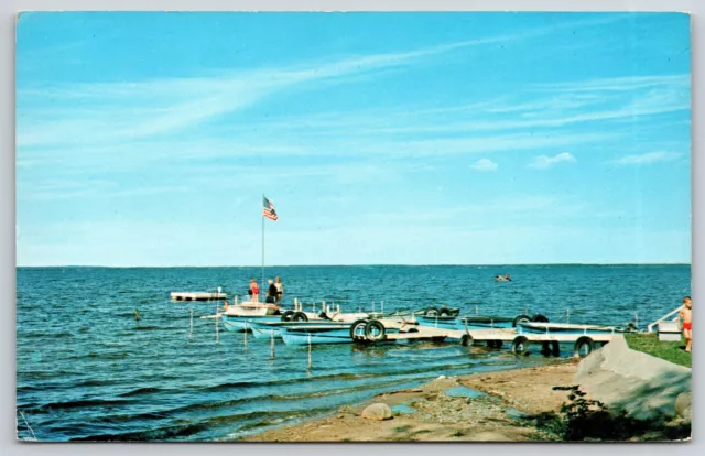 Michigan~North Shore of Houghton Lake Dock Scene~LL Cook Co~Vintage Postcard