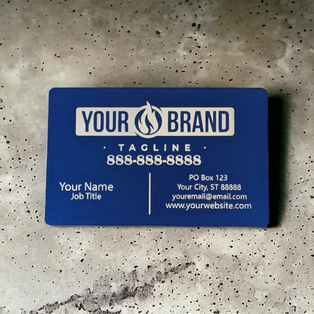 100 Custom Engraved Single Sided Glossy Blue Metal Business Cards