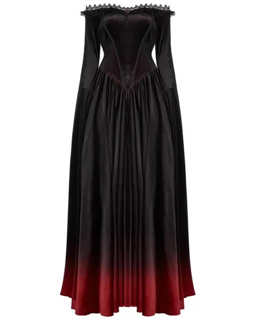 Punk Rave Womens Gothic Gradient Velvet Wedding Dress - Black & Red