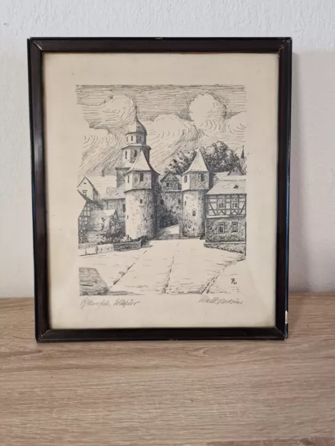 Radierung Bleistift Zeichnung Braunfels Schloßtor 1943 Bild Hessen Kunst Art